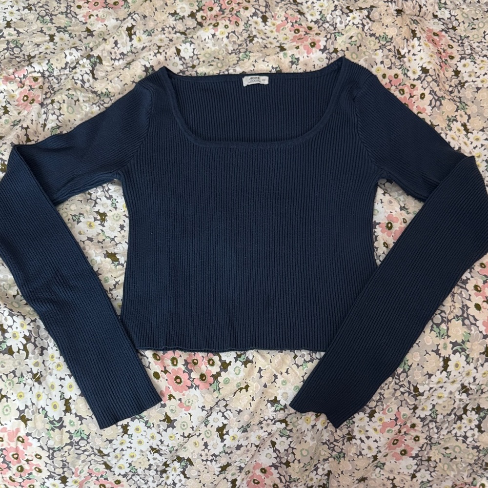 Navy Long Sleeve Ribbed Top